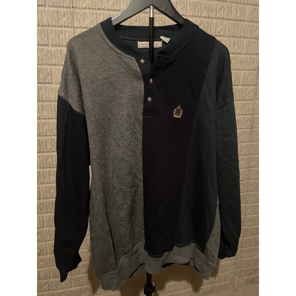 Bugle Boy Company Color Block Long‎ Sleeve Button Neck Sweatshirt XL